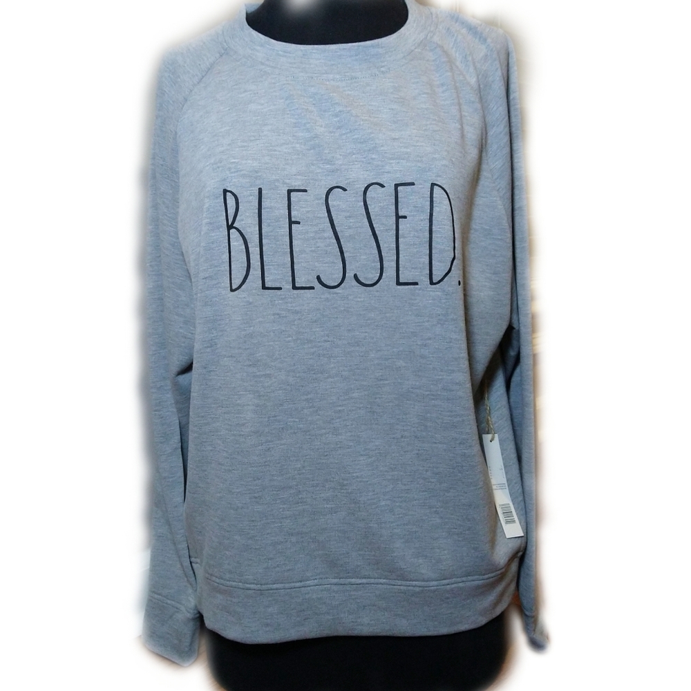 RAE DUNN. 'BLESSED.' Heather grey, oversized, Sz L